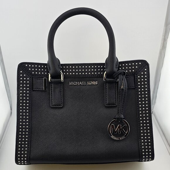Michael Kors Dillon Microstud Crossbody Satchel Bag Black - Picture 1 of 12
